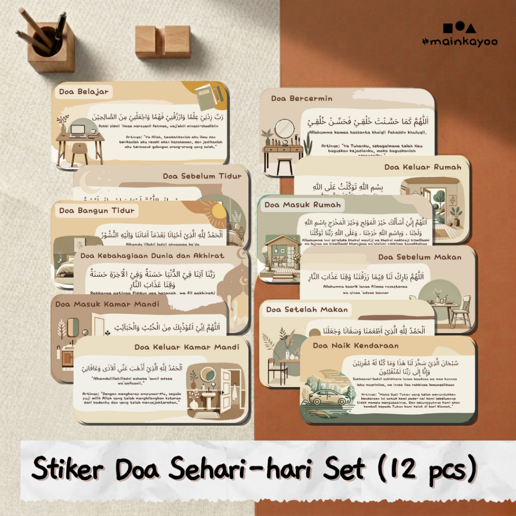 SET Stiker (12 Stiker) Doa Sehari-hari Aesthetic - Sticker Doa Harian Edukasi Anak Muslim Sholeh