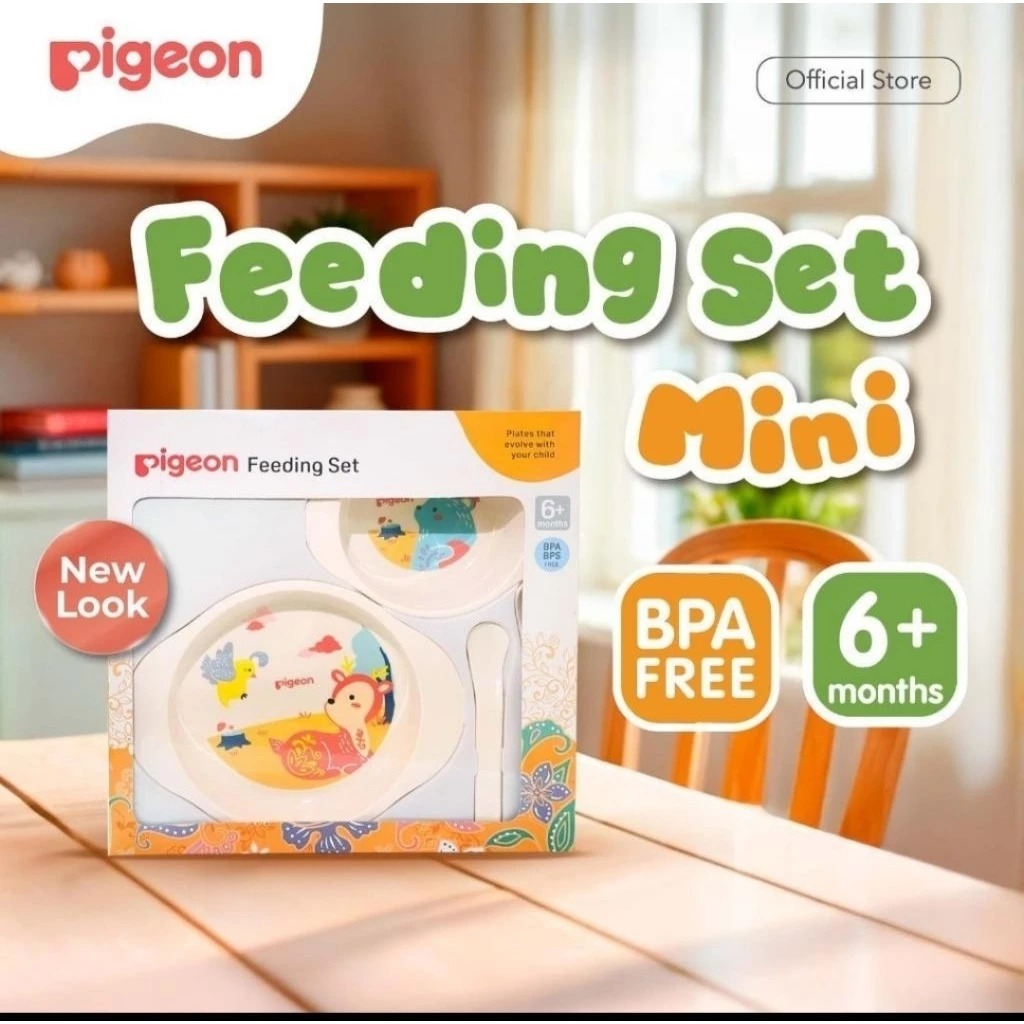 Feeding set mini pigeon / tempat makan bayi pigeon satu set peralatan makan piring sendok