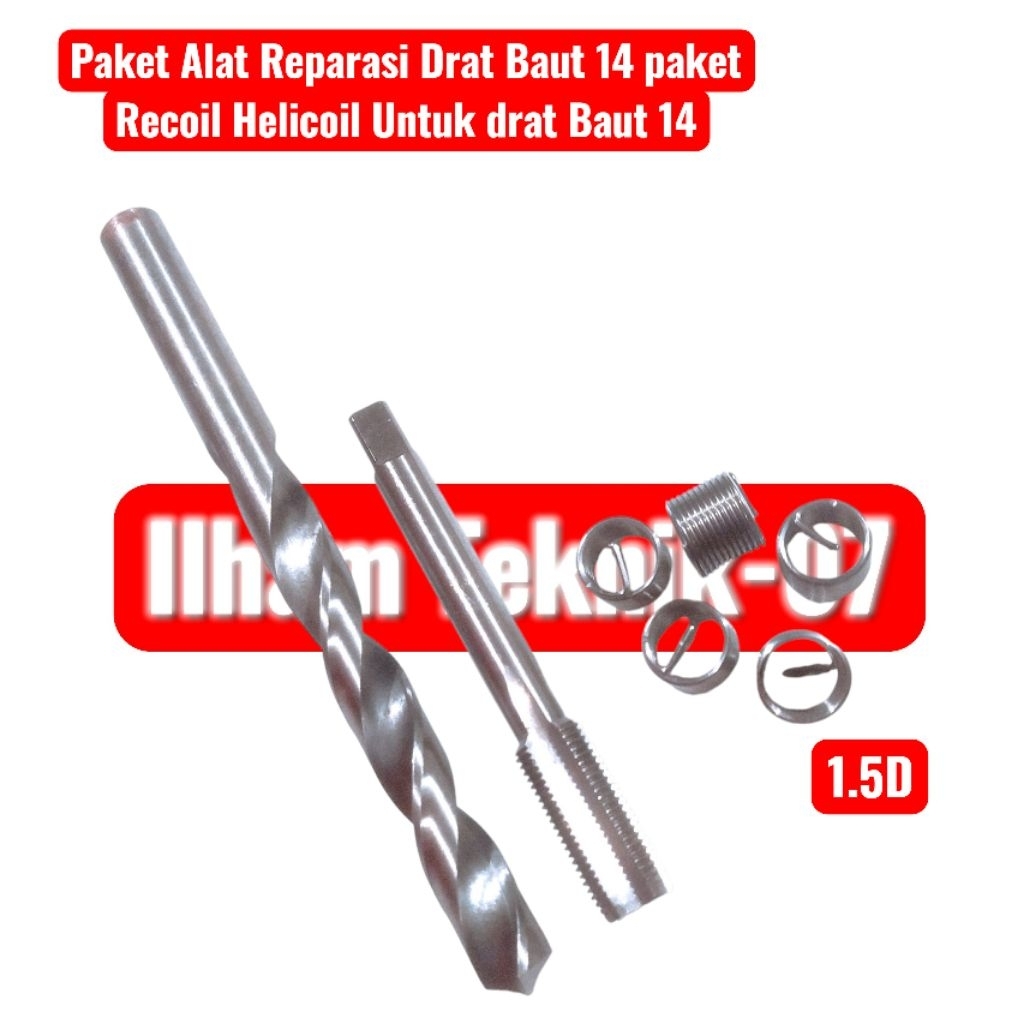 Paket Alat Reparasi Drat Baut 14 paket Recoil Helicoil Untuk drat Baut 14