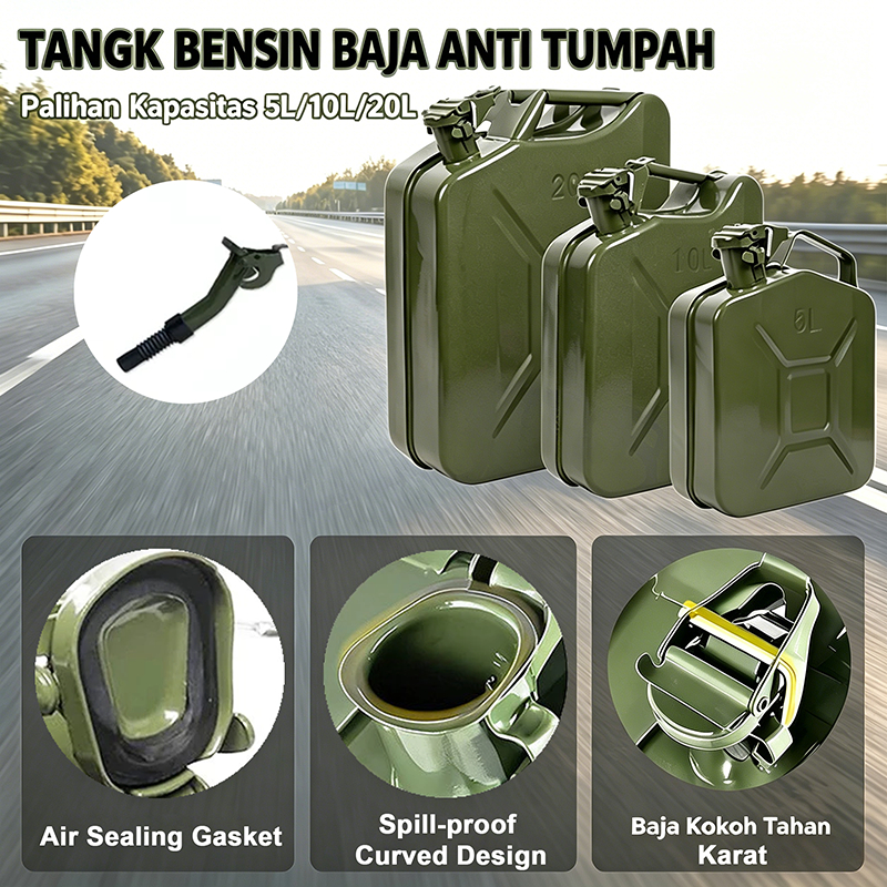 JERIGEN BENSIN 5L 10L 20L | TANGKI MINYAK BESI KOKOH AMAN MUDAH DBAWA PORTABEL