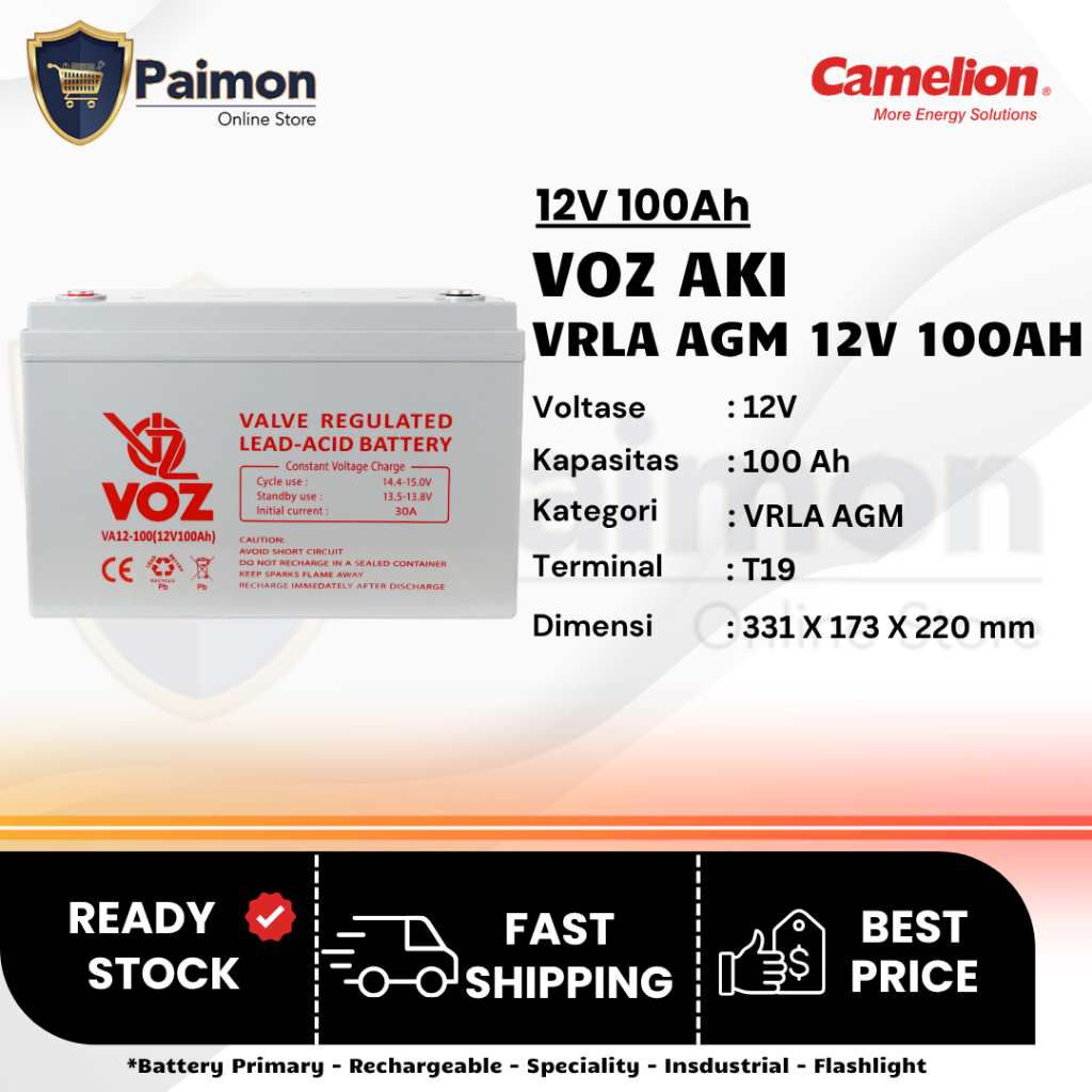 Aki Kering 12V 100 Ah Voz  Aki kering 12V 100Ah Aki 100 Ah 12V Baterai Panel Surya Solar Cell