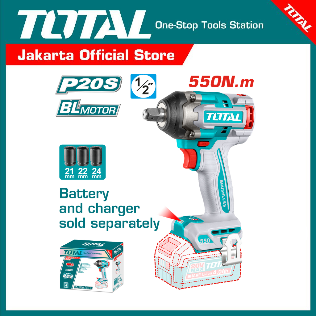 TOTAL Cordless impact wrench/Kunci impact tanpa kabel TIWLI20551