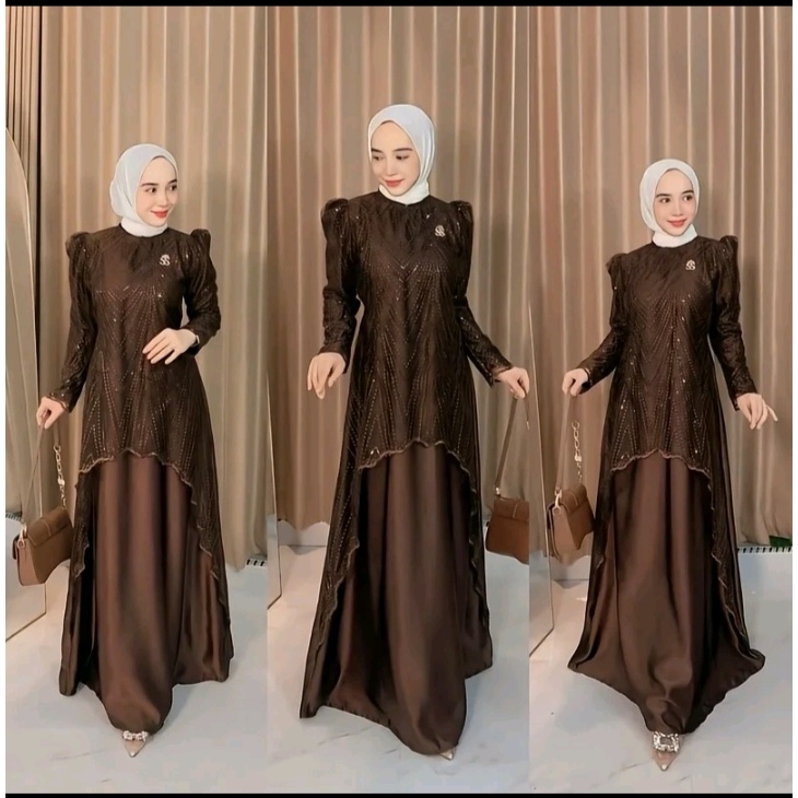Gamis Kondangan Brokat Premiium Mix Satin Velvet Model Terbaru 2026