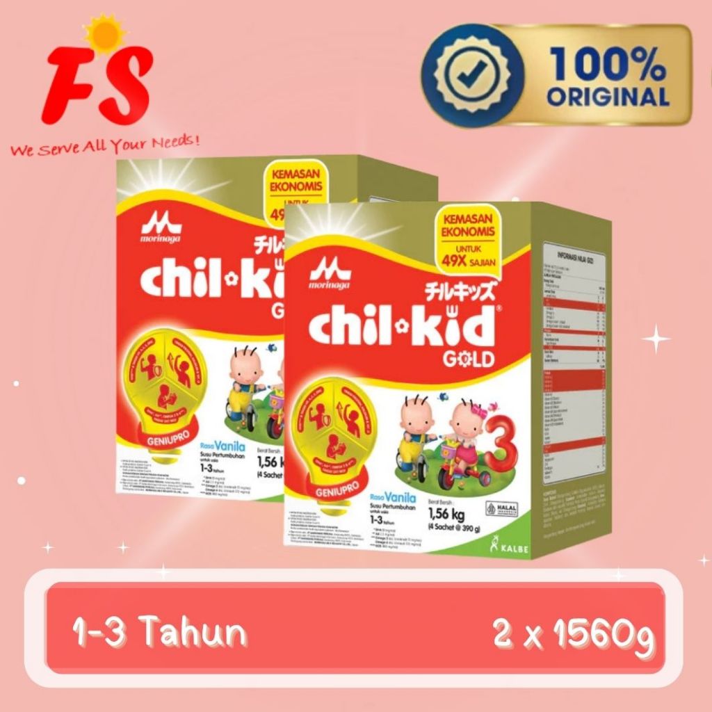 (2 KOTAK) MORINAGA CHIL KID GOLD VANILA & MADU 1560G SUSU FORMULA PERTUMBUHAN ANAK USIA 1-3 TAHUN