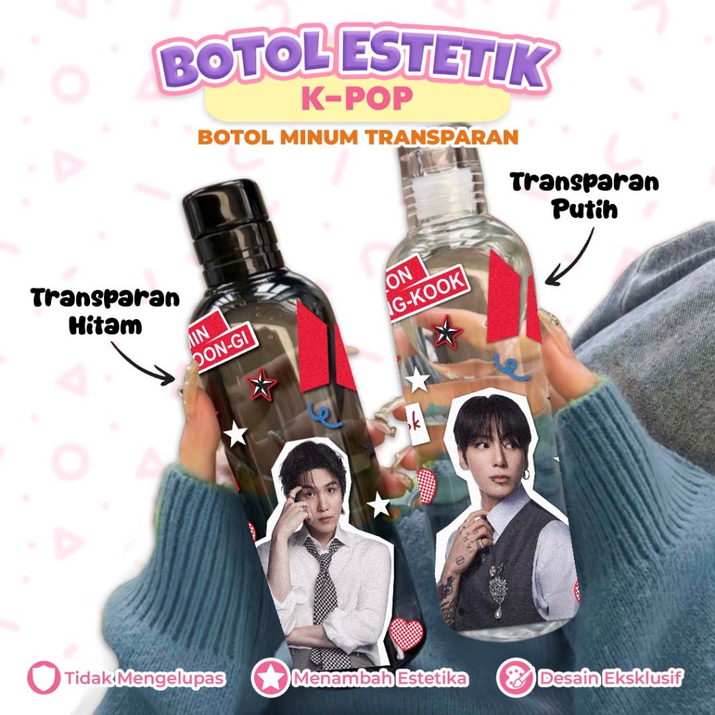 BOTOL MINUM TRANSPARAN DESAIN BANGTAN BOYS ARIRANG - BOTOL ESTETIK TRANSPARAN kode: BTRANG