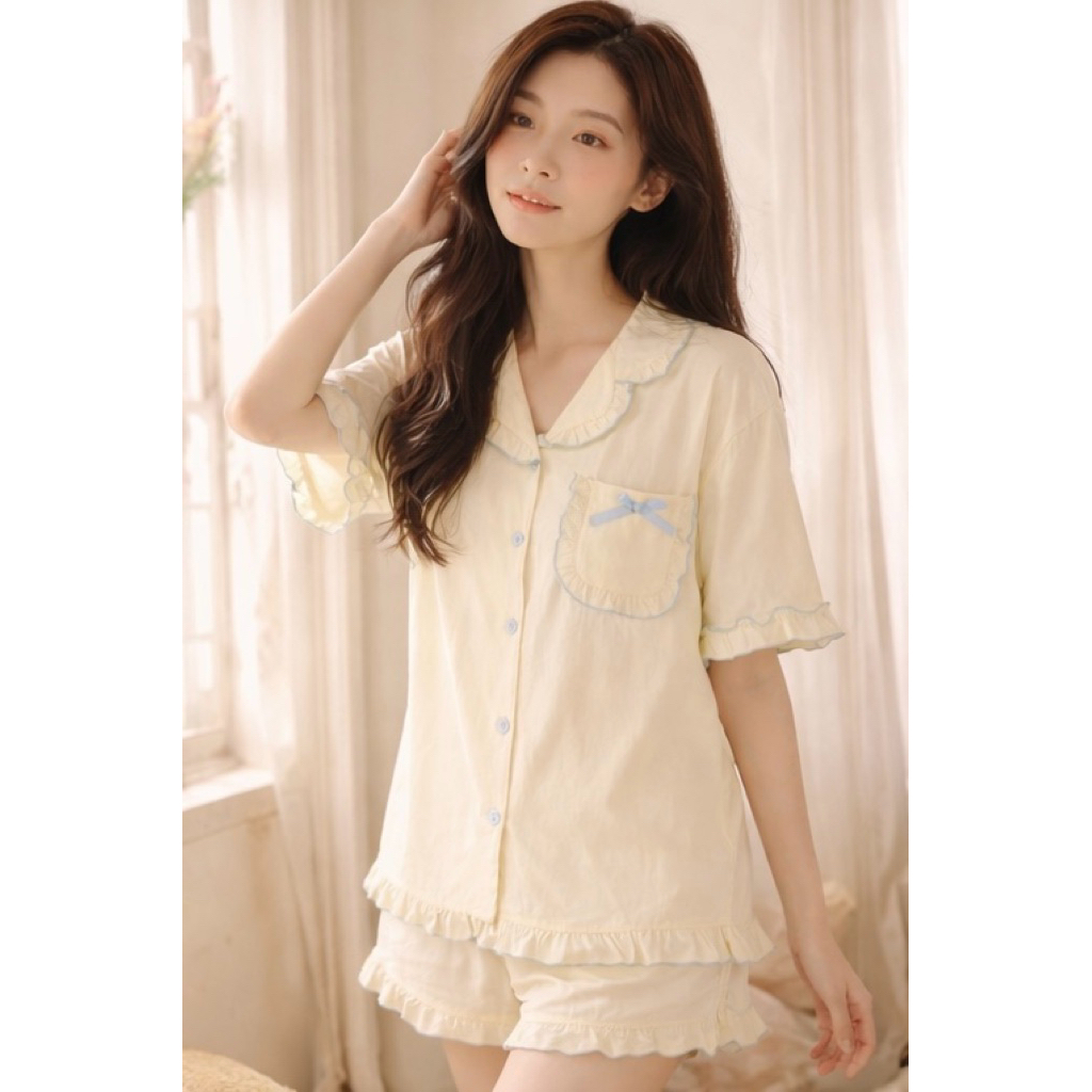 Baju Tidur Set Setelan Baju Pendek Celana Pendek Piyama Import Korea Cute Manis