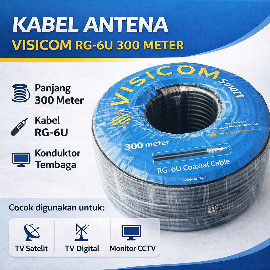 VISICOM Kabel Antena Parabola 305M RG6 Kabel Coaxil