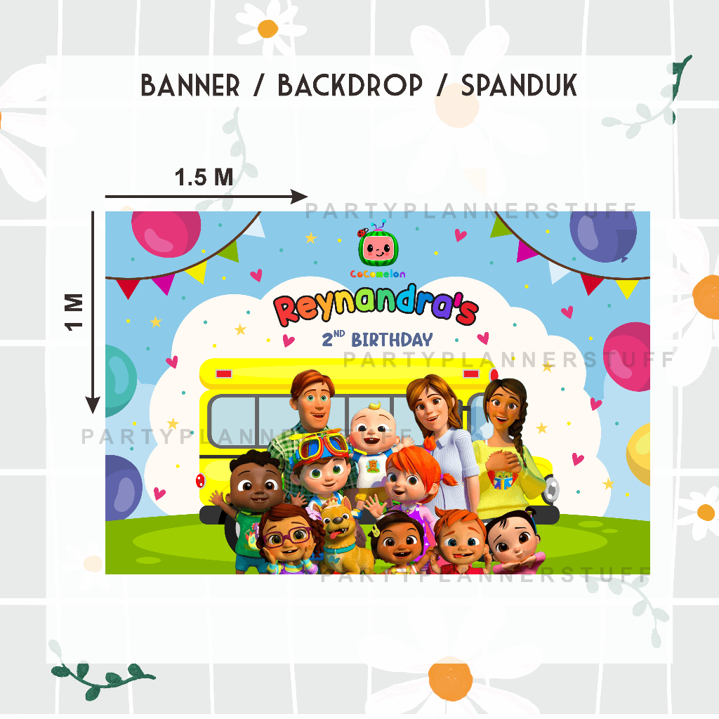 Banner cocomelon / backdrop happy birthday cocomelon / spanduk ulang tahun anak tema cocomelon / cus