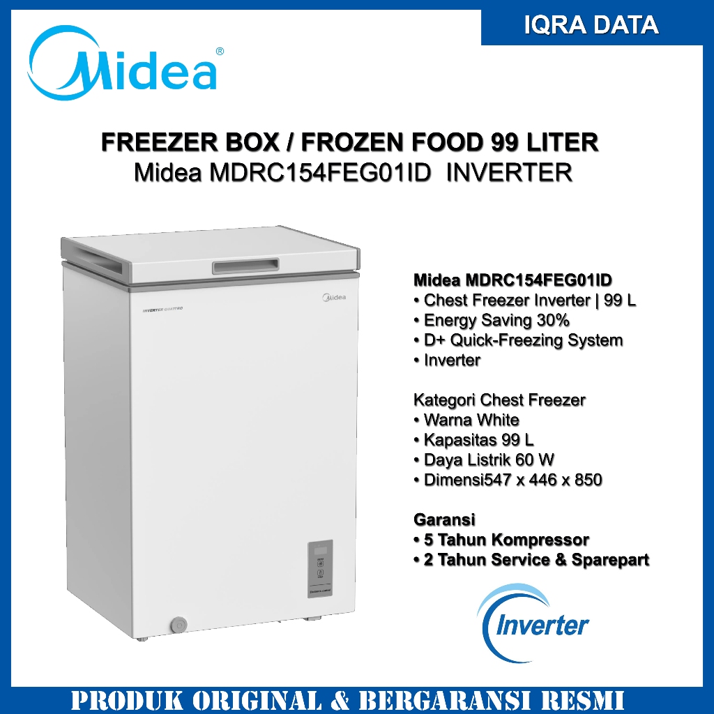 Midea Freezer Box 100 Liter Inverter / Chest Freezer Midea 100 Liter Hemat Daya Type MDRC154FEG01ID
