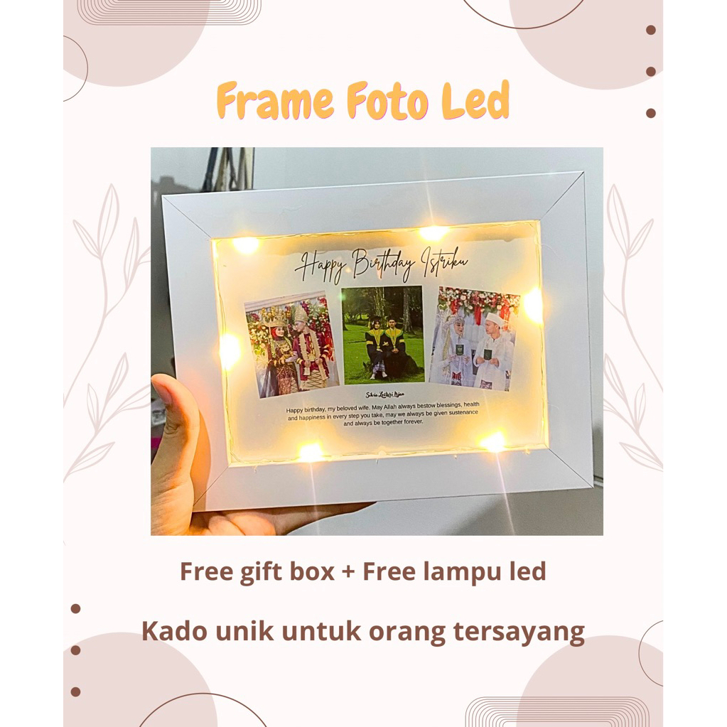 Kado unik frame foto+ free lampu led gift frame kado ulang tahun, pernikahan, wisuda, anniversay bin