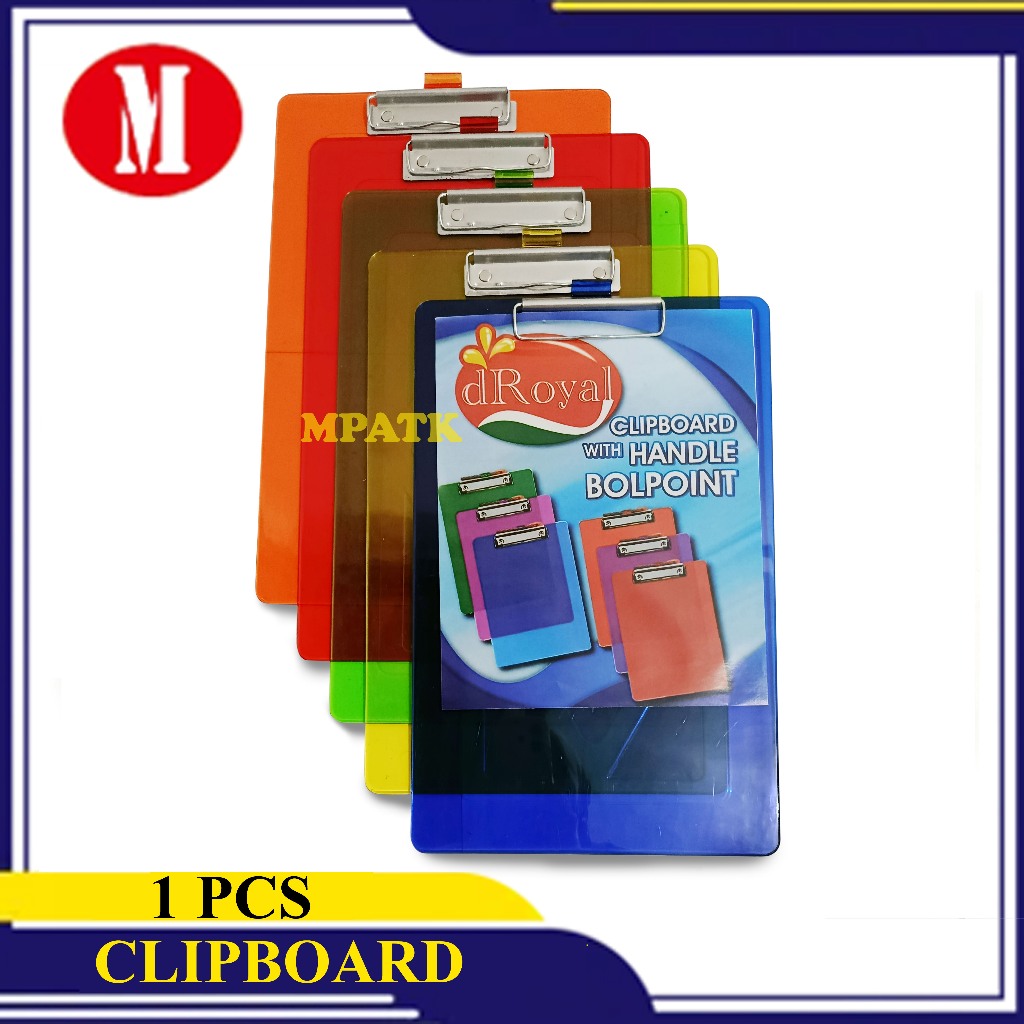 (PCS) Papan Ujian Plastik Clipboard DRoyal Papan jalan Warna Random