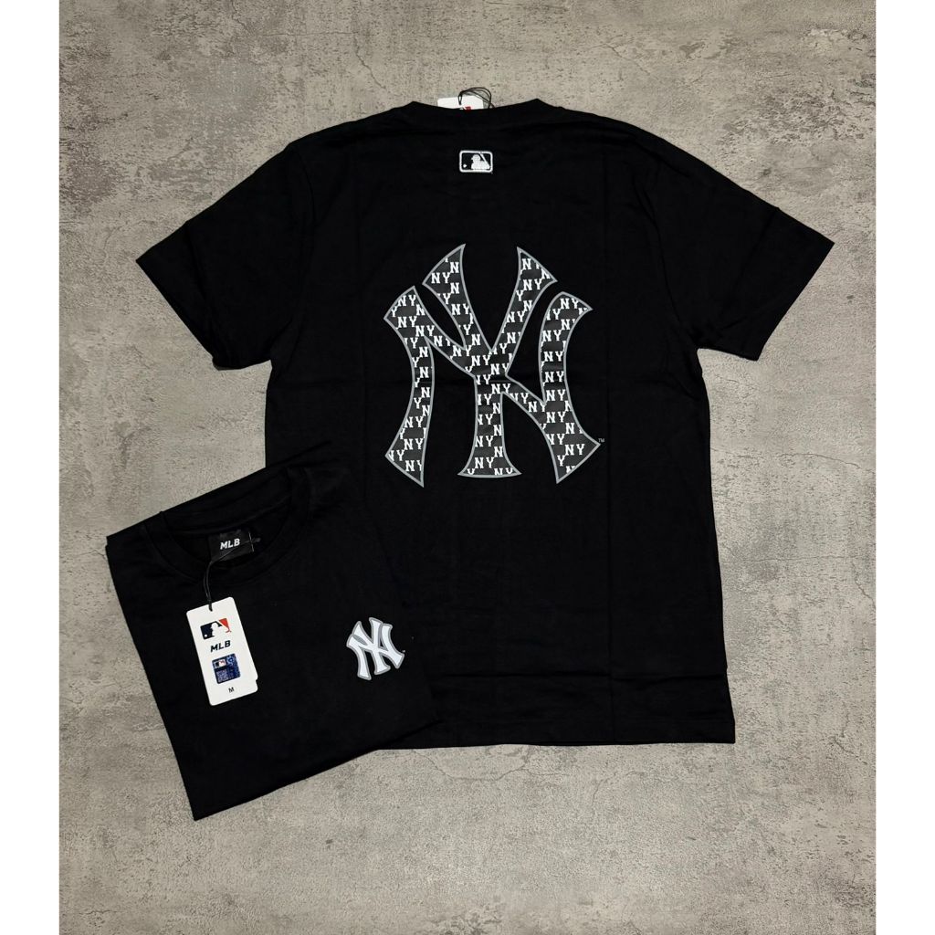 Kaos Branded MLB BlackWhite Emblem Premium//Baju Kaos MLB Logo Black n White//Kaos Branded Pria