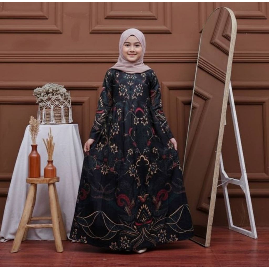 Umur 3-10 Tahun Gamis batik anak Wanita syari baju batik anak motif modis best seller gamis anak tan