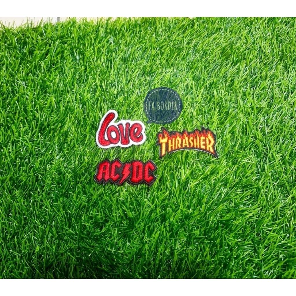 patch bet logo emblem bordir tulisan thrasher,acdc,love