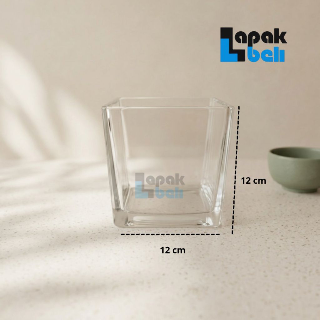 Vas Kaca Kotak Persegi 12x12 cm / Vas Bunga Kaca Tinggi / Vas Bunga Karaf / Vas Bunga Bening / Pot T