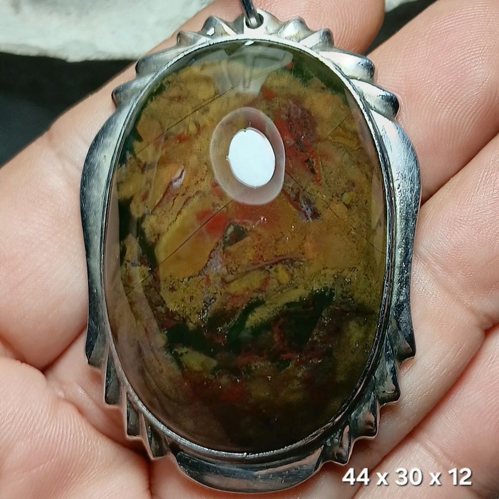 LIONTIN AKIK PANCAWARNA BLOOD STONE RING MONEL