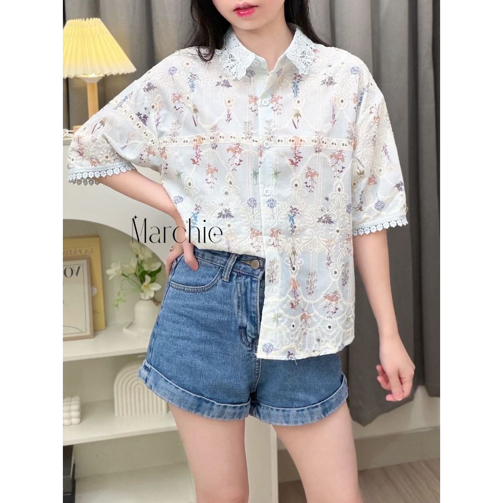 [MARCHIE] READY STOCK BANGKOK - June Top / Atasan Blouse Katun Brukat Bordir Motif Bunga / Baju Blus
