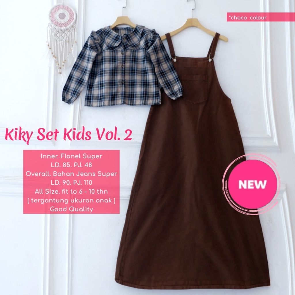 Nayla Nikmah - Kiky set kids setelan overall dress kemeja flanel anak SD