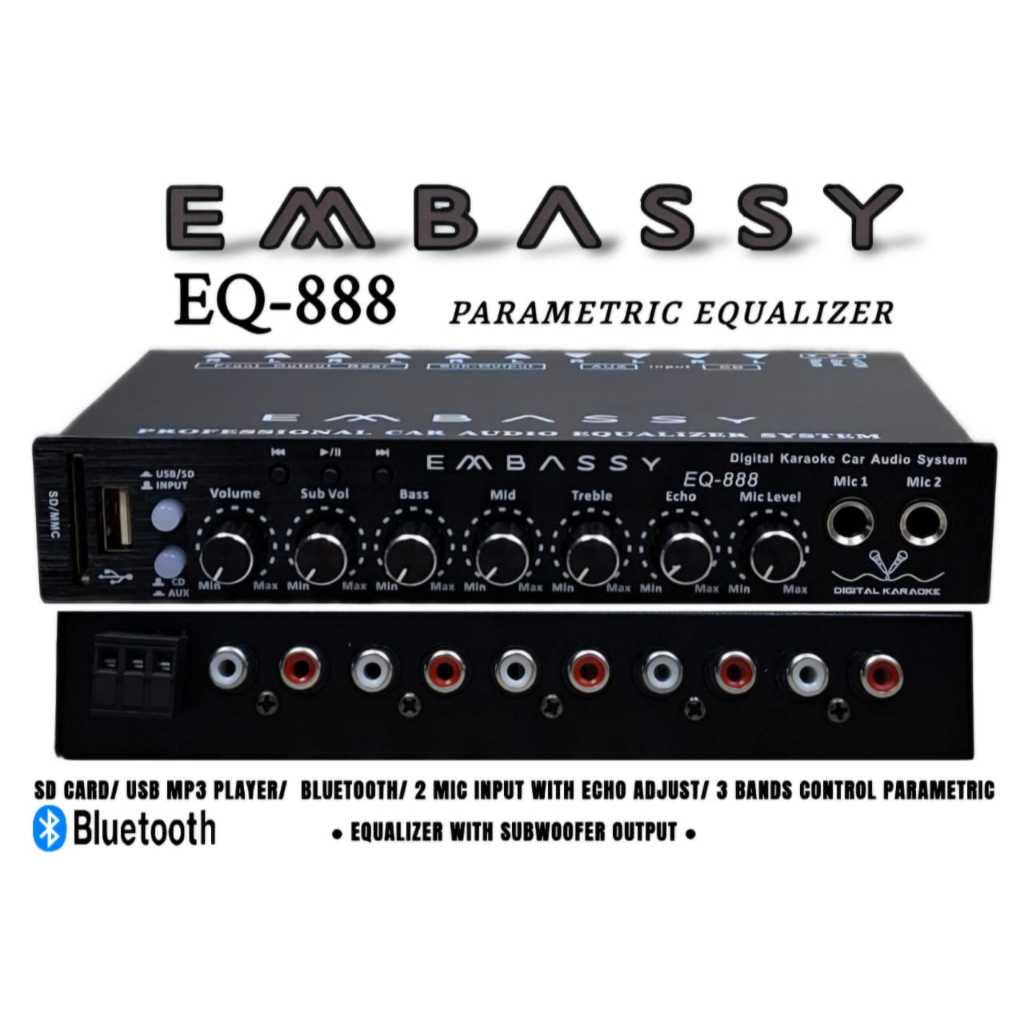 Parametrik Equalizer plus USB MP3 Bluetooth Pre Amp Embassy EQ 888 Parametrik Preamp Bluetooth Embas