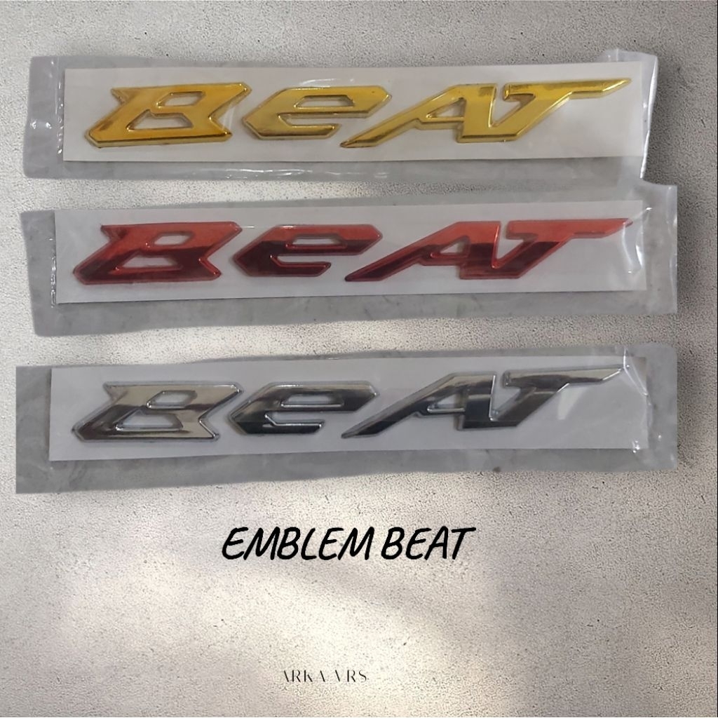 Emblem Honda Beat Gold Merah Chrome / Emblem Beat / Logo Timbul 3D merah / Logo Timbul 3D Gold / Log