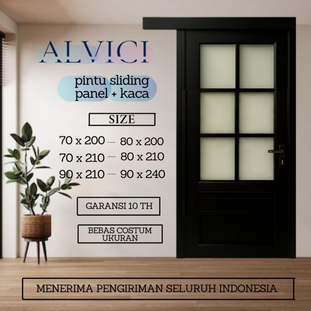 Pintu Geser Sliding Modern Minimalis UPVC Pintu Sliding Panel List Kaca Hitam ALVICI