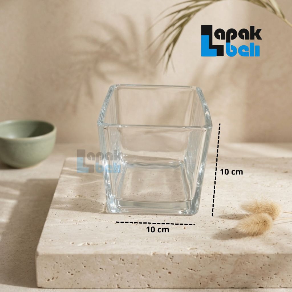 Vas Kaca Kotak Persegi 10x10 cm / Vas Bunga Kaca Tinggi / Vas Bunga Karaf / Vas Bunga Bening / Pot T