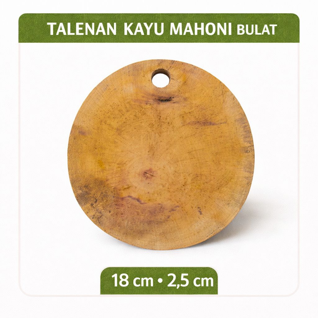 Sakalan kayu - Talenan Kayu Mahoni bulat 18cm tebal 2,5 cm