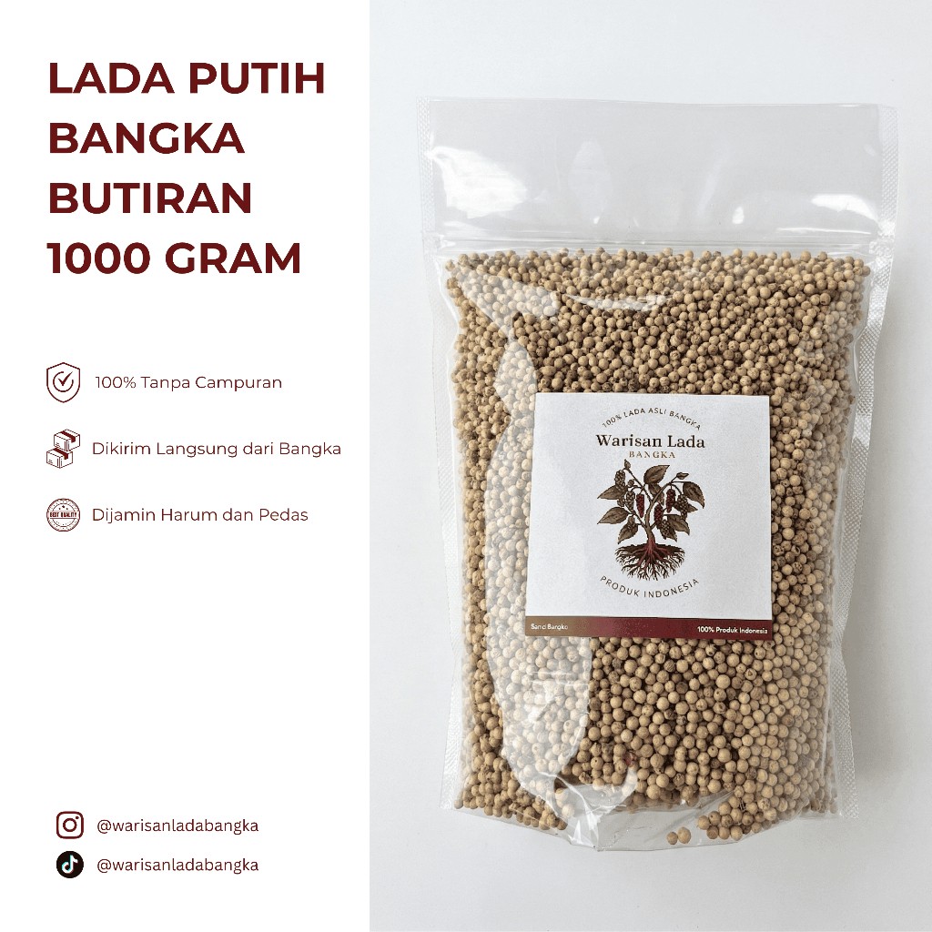 Lada Putih Bangka Merica Sahang Butiran Premium 1000gr 1kg | Jaminan 100% Asli Tanpa Campuran