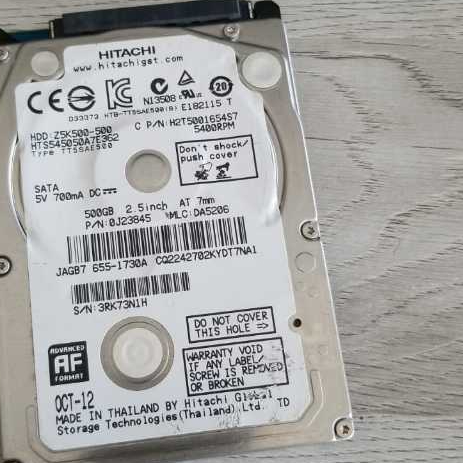 HDD FOR  LAPTOP 500GB MERK HITACHI SLIM  500GB SENTINEL 100/100%  RPM 5400