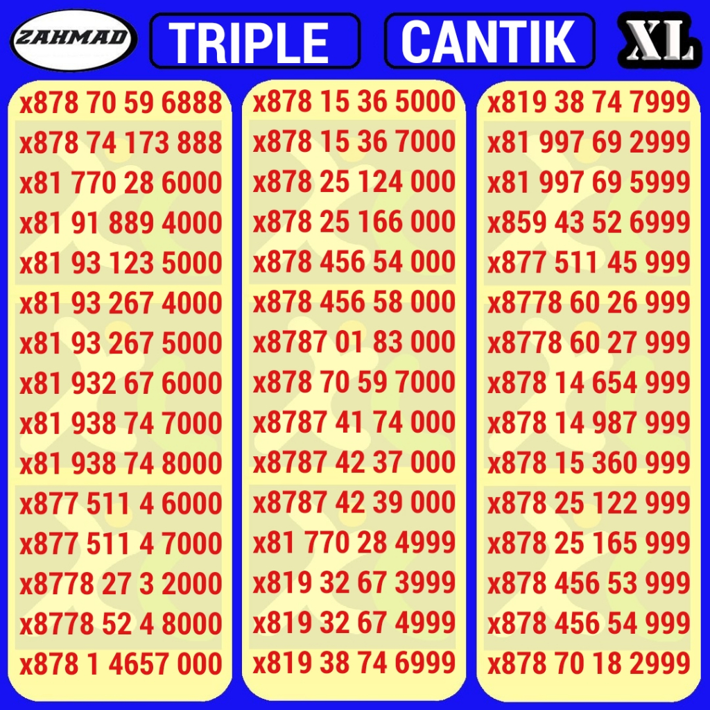 XL-C) NOCAN XL Triple kartu perdana nomor cantik 777 888 999 seri murah