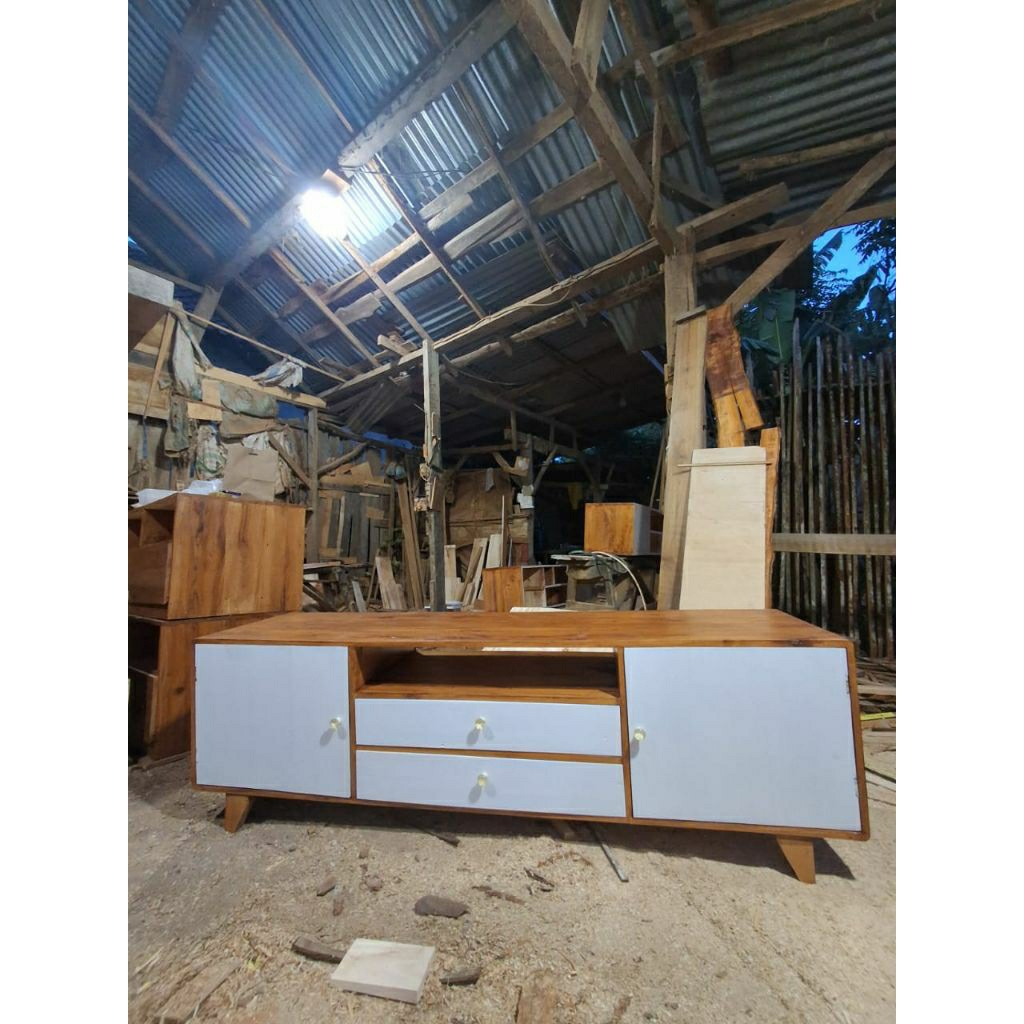 Meja Tv Minimalis Modern Terbaru Kayu Mahoni