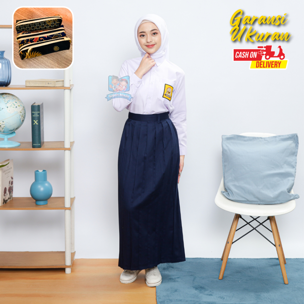 Rok Panjang Rempel SMP Premium Biru Dongker Bahan Nagata Drill Seragam Sekolah - Gajah Mada Uniform