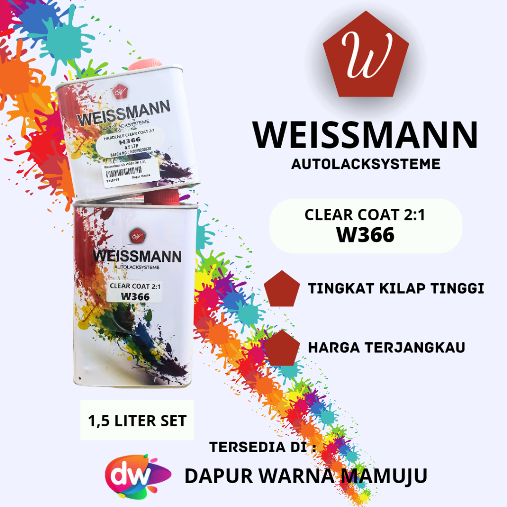 [Sulsel-Sulbar] Weissmann Autolacksysteme Clear Coat 2:1 W366 (Clear Weissmann W366) Kemasan 1,5 Lit