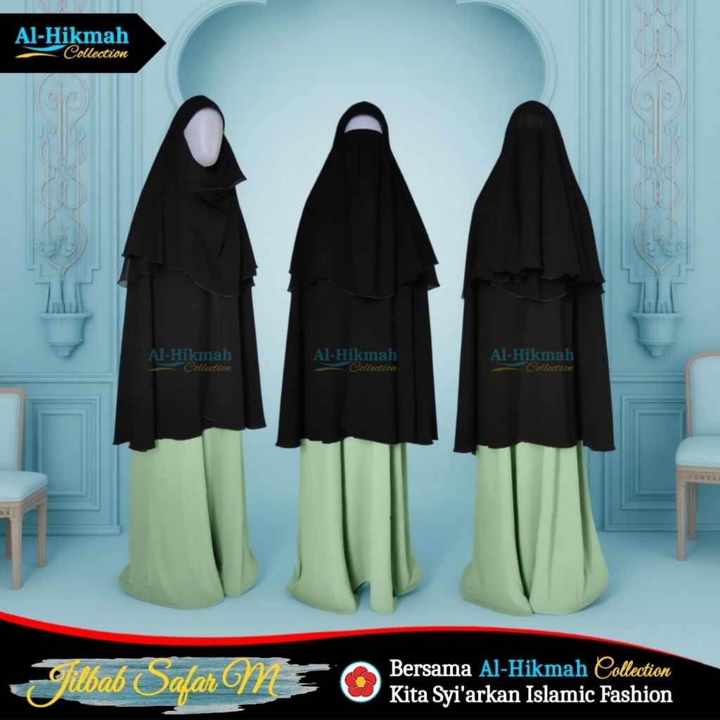 Jilbab Cadar Safar Purdah M XL Jetblack Jilbab Kerudung Safar Cadar Ritsleting AlHikmah Collection