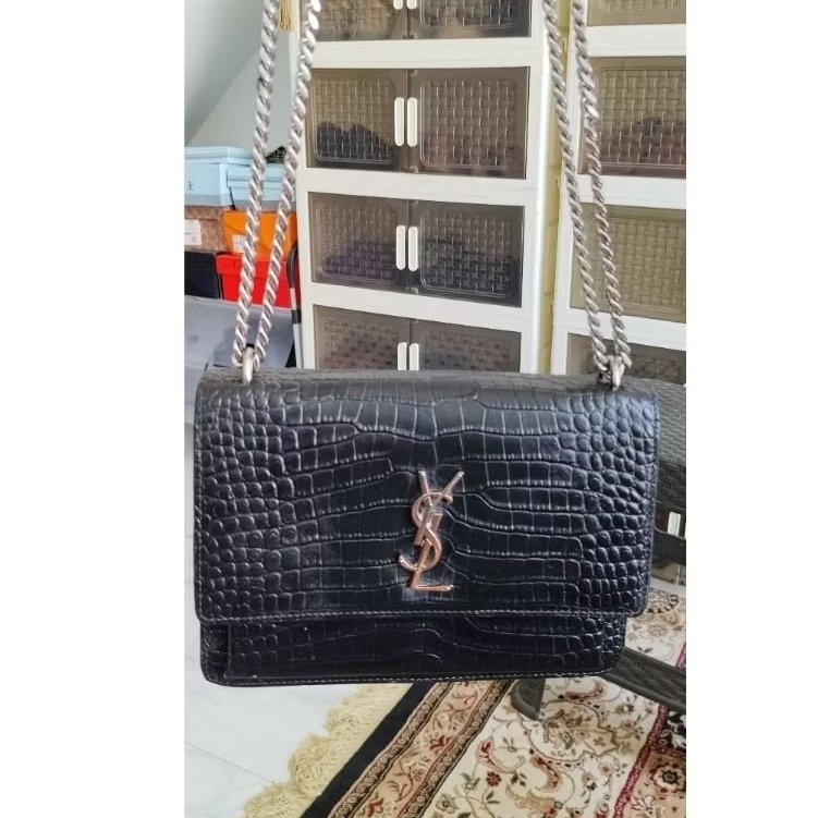 YSL kate medium chain bag, croco leather