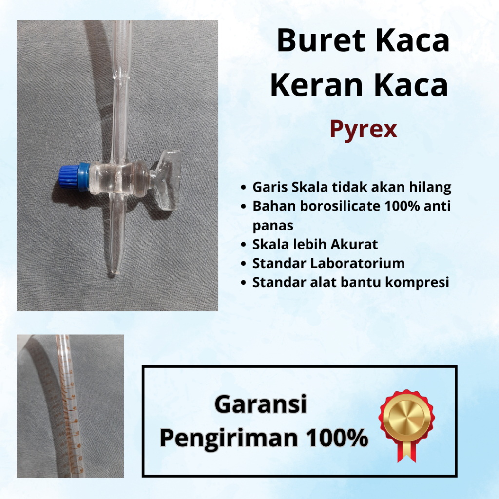 Vialabware - Buret kaca pyrex | ukur kompresi motor | Buret Laboratorium | ukuran buret 5ml  buret 1