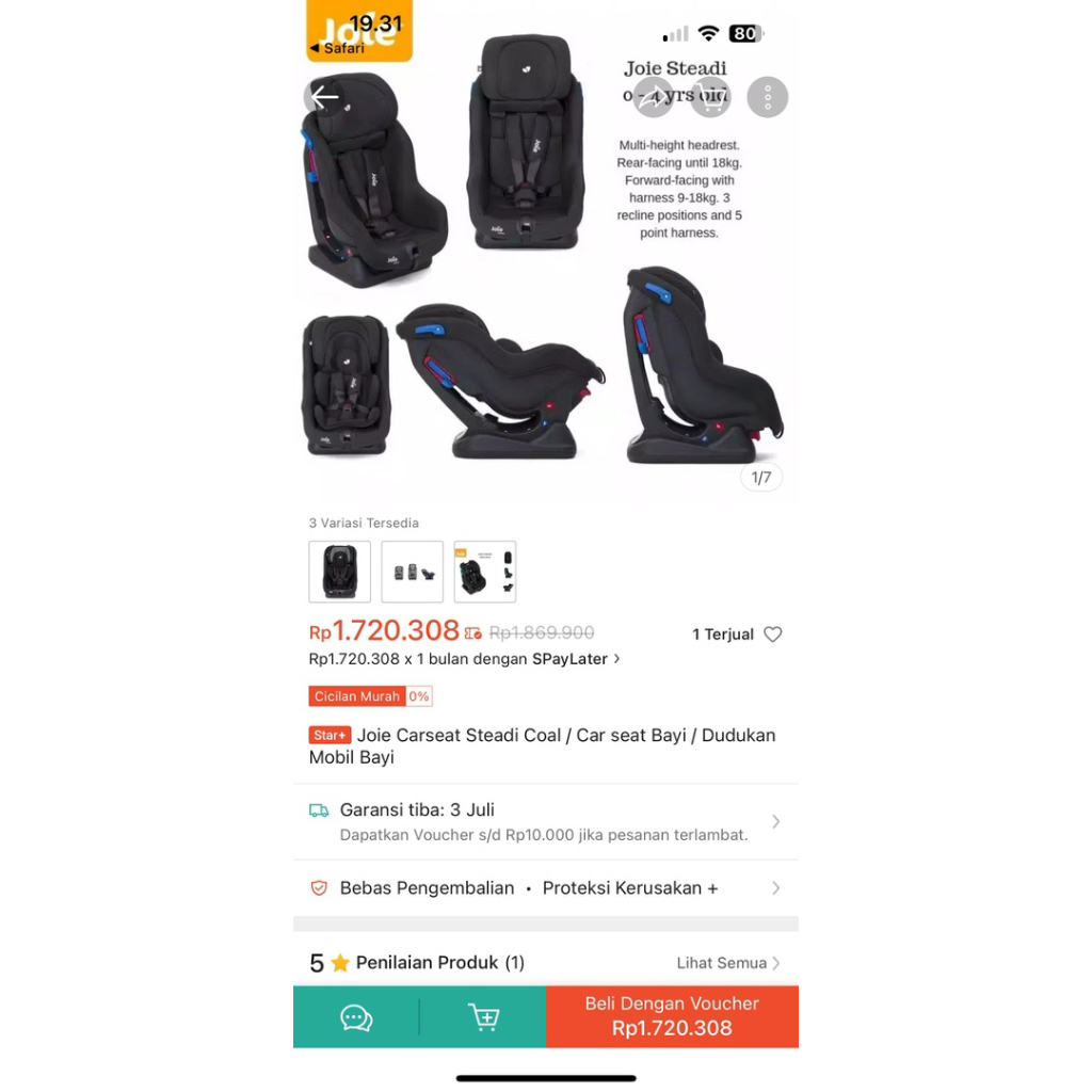 Carseat Joei Steadi Coal Preloved