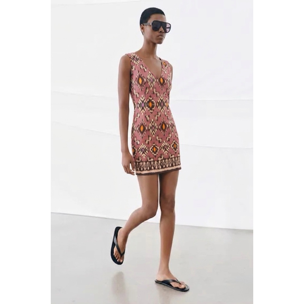 Touchup Online Touchup Atelier Sleeveless Ikat Dress - Mauve Pink Ethnic Pattern Mini Dress