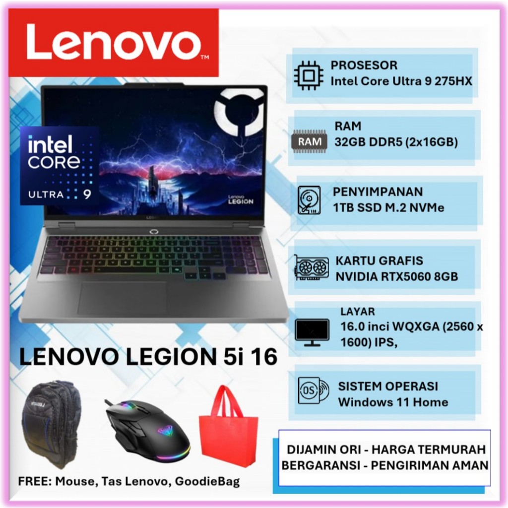 Laptop Gaming Lenovo Legion 5i 16 Intel Core Ultra 9 275HX 32GB 1TB SSD 16inch WQXGA Win11Home