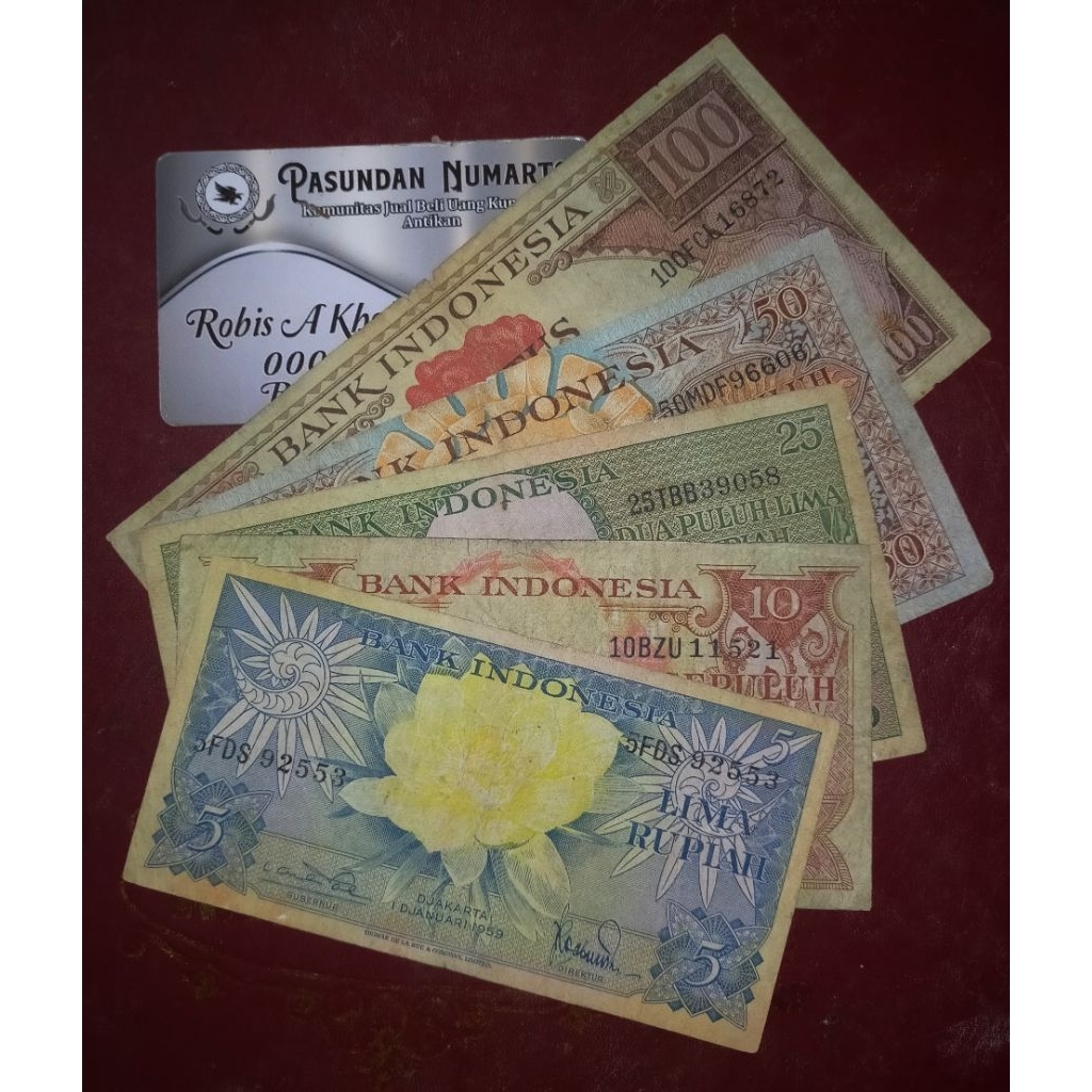 set uang seri bunga 5 rupiah sampai 100 rupiah tahun 1959