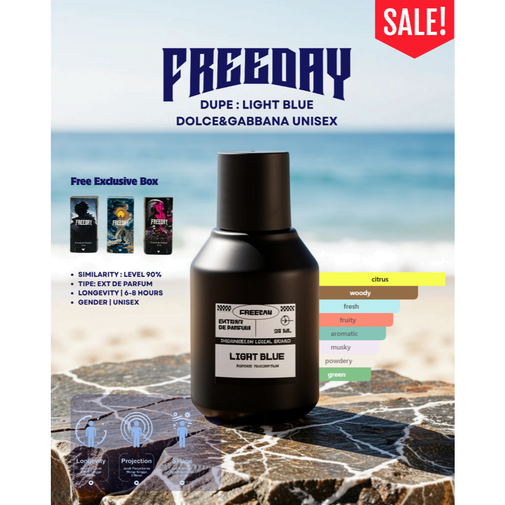 FREEDAY LIGHT BLUE EXTRAIT DE PARFUM 35ML FREE BOX BISA COD