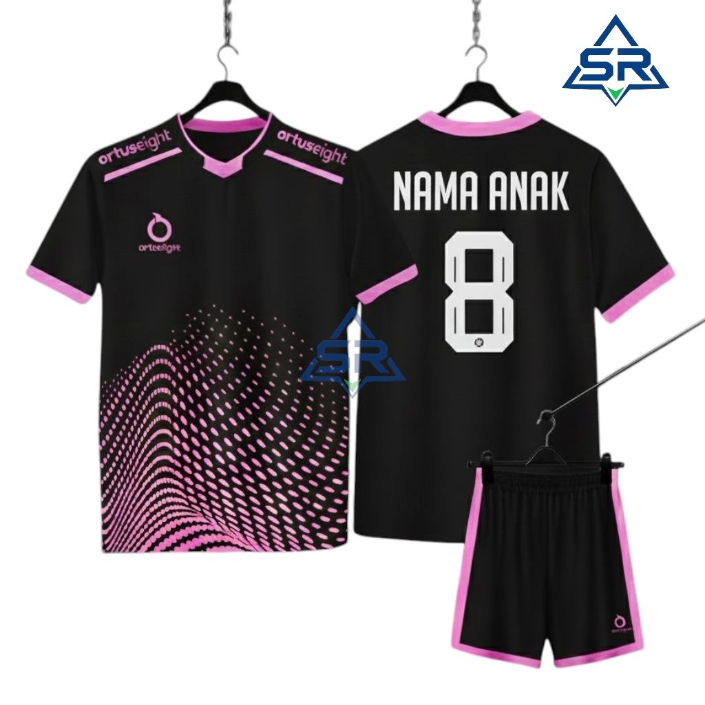 ORTUSEIGHT- Set Baju Olahraga Sepak Bola Anak Custom Nama+Nomor, Jersey Futsal Anak Bahan Dry-Fit