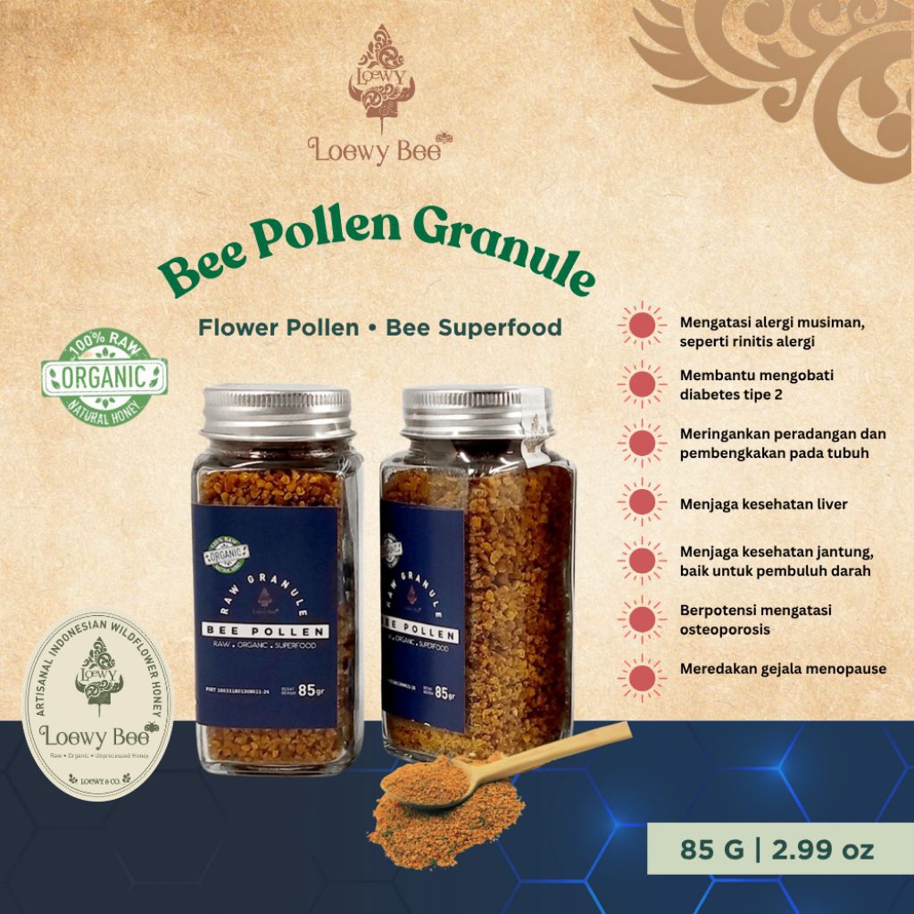 Loewy Bee Pure Natural Bee Pollen Granule Superfood alami Organic Pollen Lebah murni