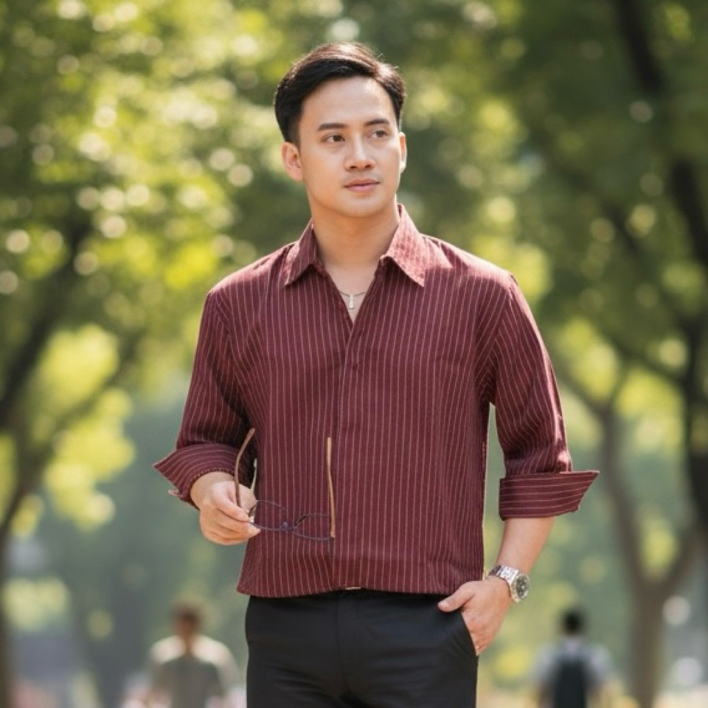 Granito.id - MARCEL SHIRT Basic Kemeja Boxy Pria Lengan 7/8 Stripe Casual Santai Berkerah Formal Kon