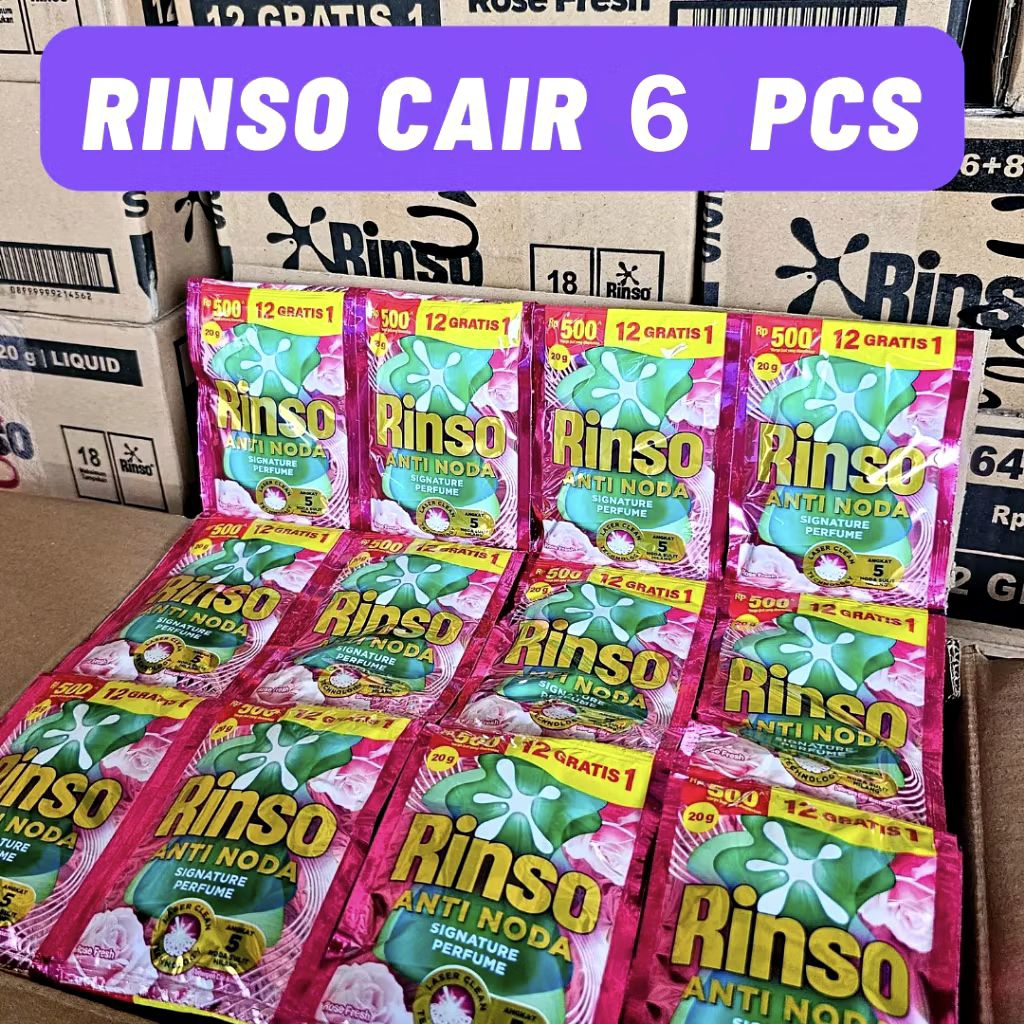 6 Sachet Rinso Cair Anti Noda - Parfum Esensi, 20g, Renceng