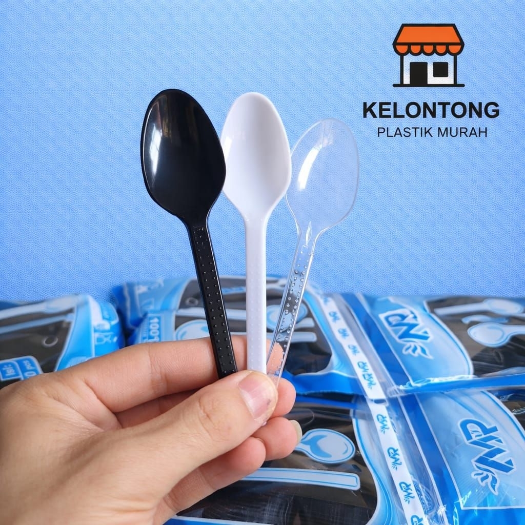 Sendok Teh - Stg Premium Bening Hitam Putih Mini - Sendok Plastik Teh Bening Isi 50 Pcs