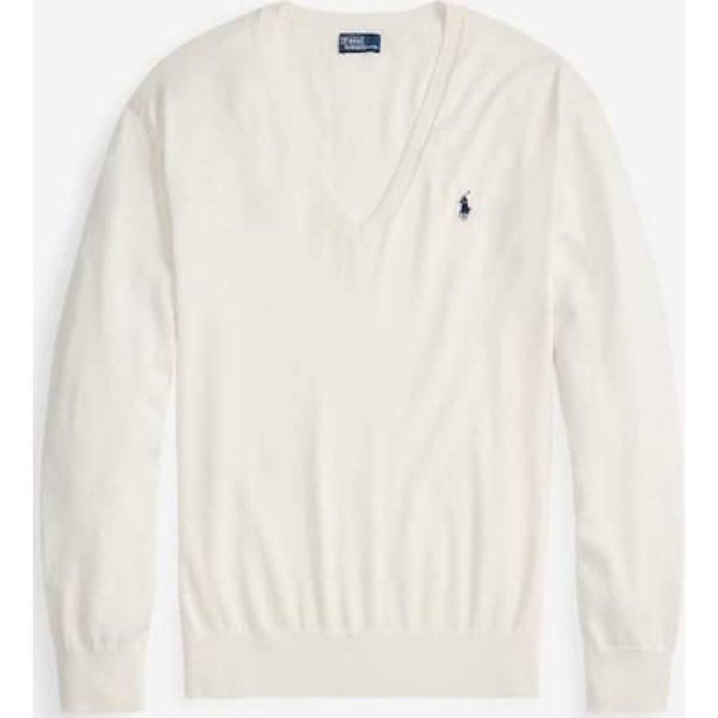 Ralph Lauren Original Washable Merino Wool Cream V Neck Sweater