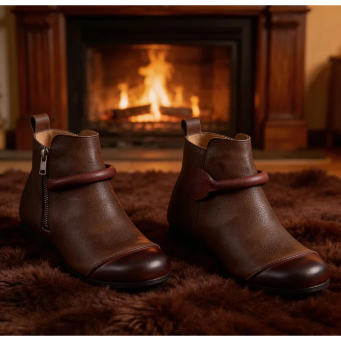 Ankle Boots Wanita Coklat Elegan | Sepatu Boots Kulit Stylish | Flat Boots Resleting Samping