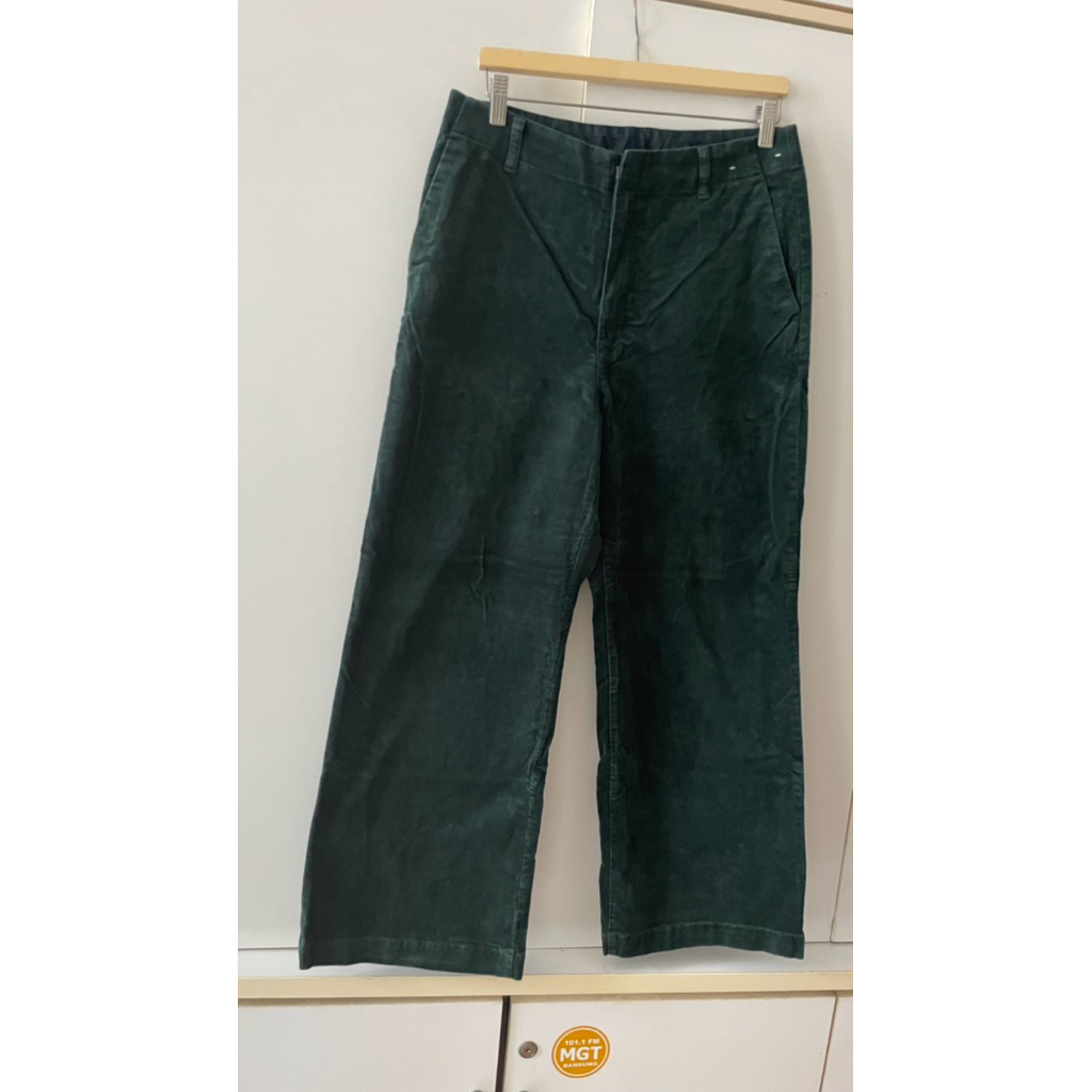 Unql0 corduroy tapered wide leg pants dark emerald green