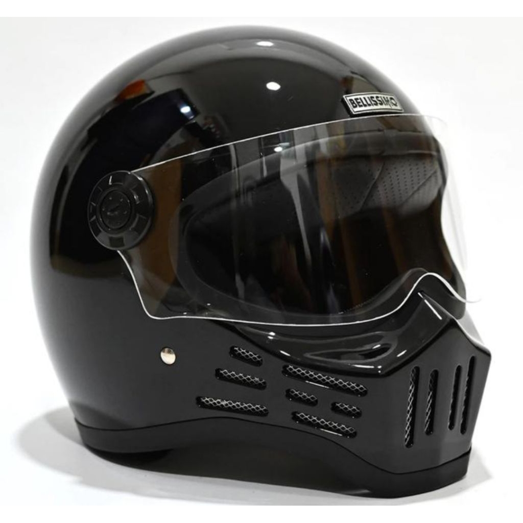 Helm Bellissimo Ruby Black Solid Glossy Retro Classic Fullface Simpson Harley Cafe Racer SNI